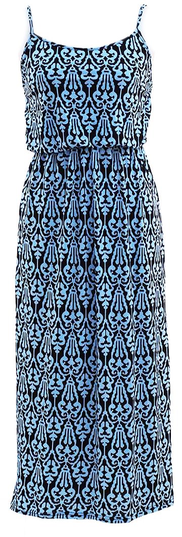 Wholesale Bulk Lot: Damask Sleeveless Blouson Maxi Dress Blue Black Large