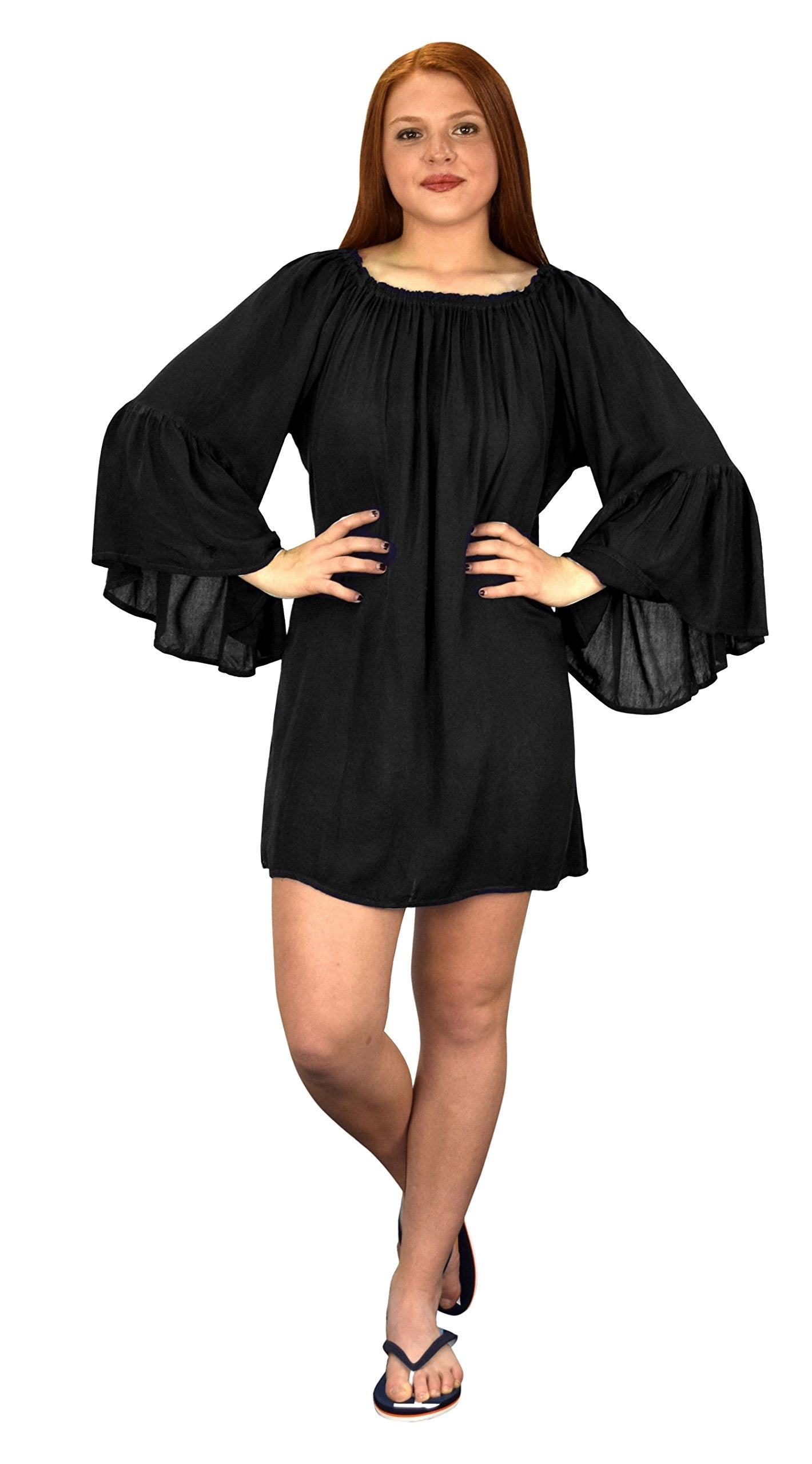 Wholesale Bulk Lot: Shoulder Flutter Sleeve Beach Cover Ups Black Dress