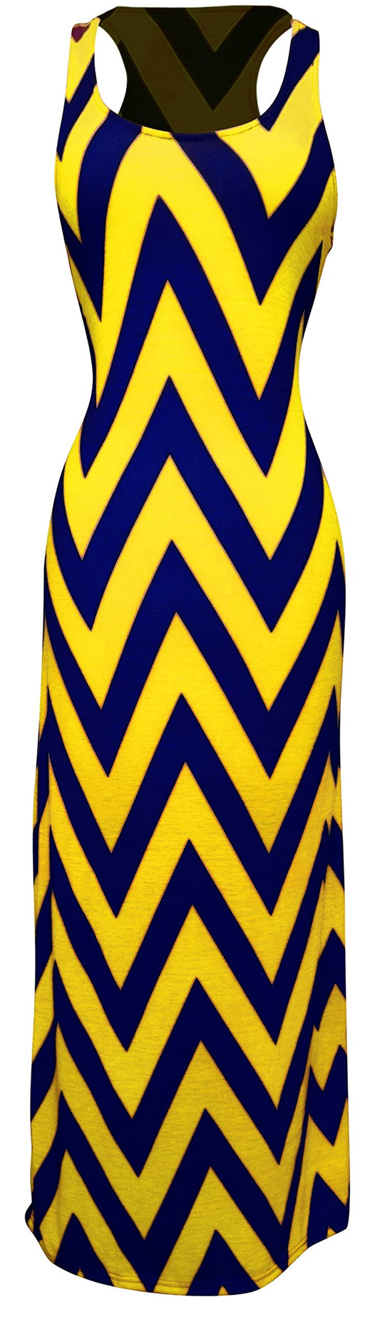 Wholesale Bulk Lot: Women's Chevron Boho Chic Maxi Summer Dress Small Yellow/Navy