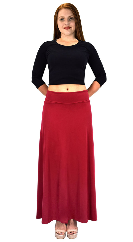 Wholesale Bulk Lot: Women's Summer Printed Jersey Maxi Skirt Medium Solid Red