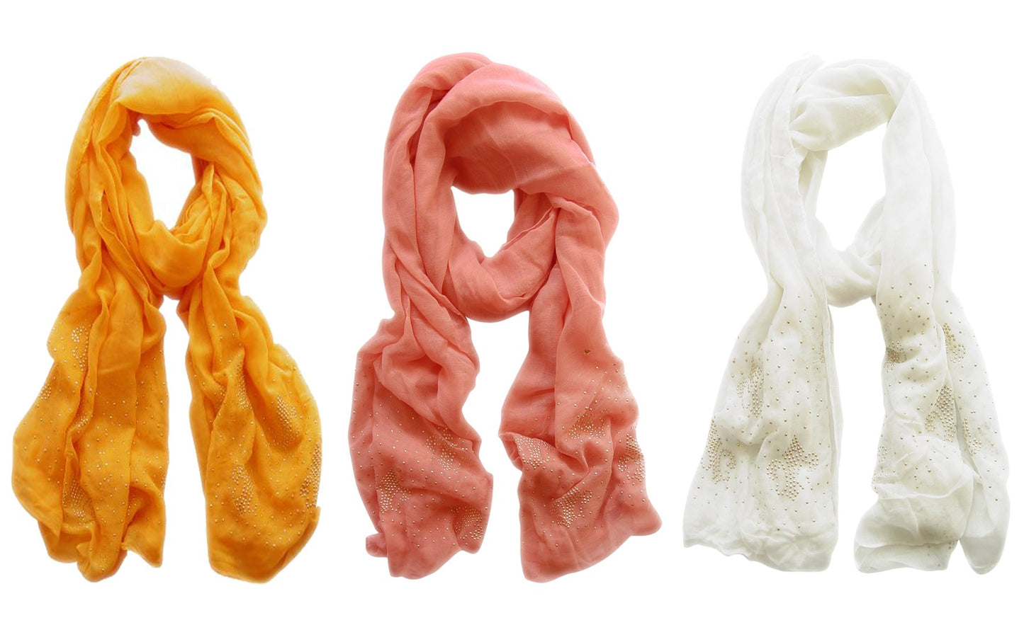 Wholesale Lot: Glittering Sparkle Studded Scarf Shawl Wrap White Pink Mustard Reseller Pack