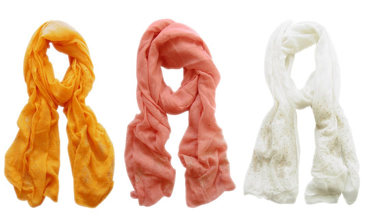 Wholesale Lot: Glittering Sparkle Studded Scarf Shawl Wrap White Pink Mustard Reseller Pack