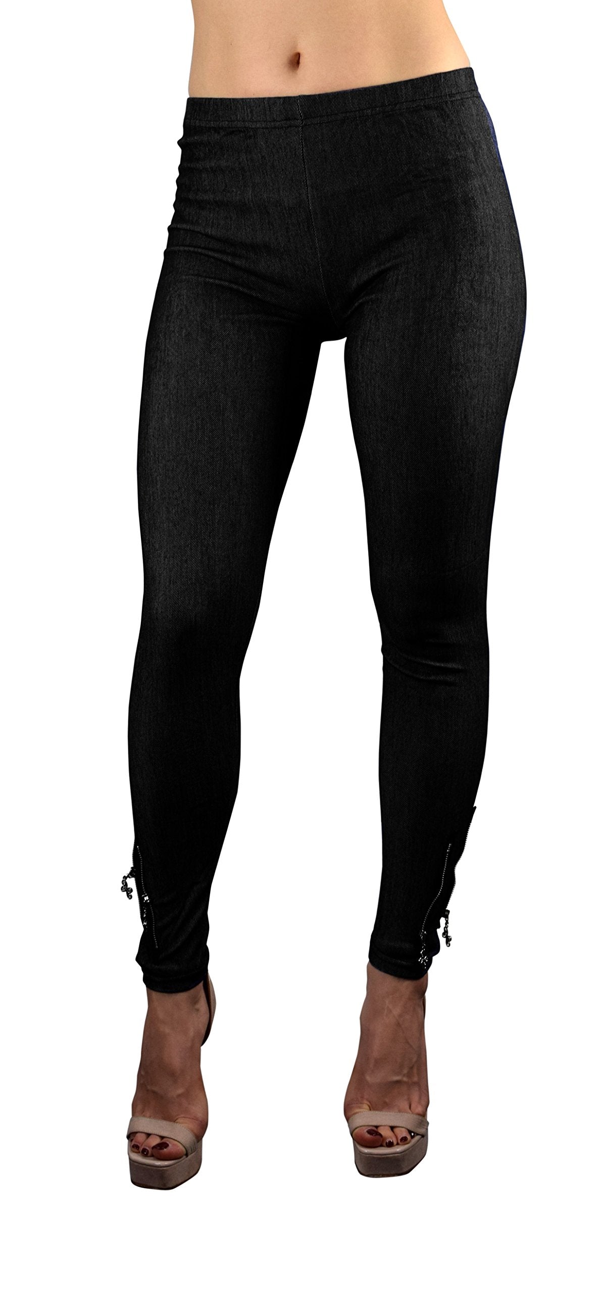Wholesale Bulk Lot: Womens Full Length Ankle Zip Stretchable Jeggings Black
