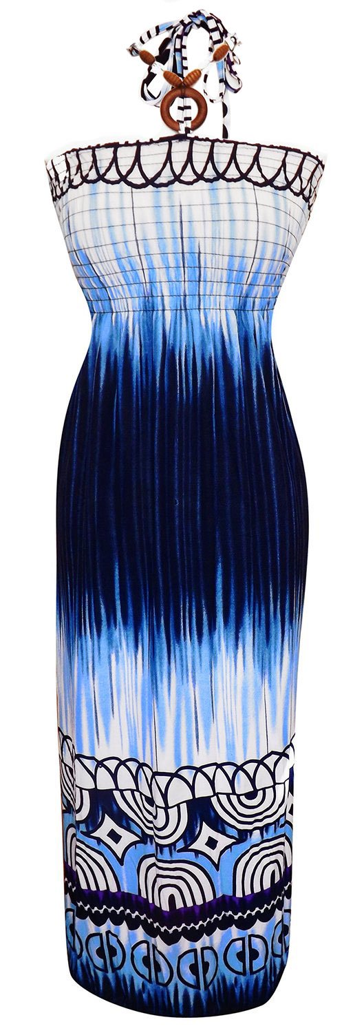 Wholesale Bulk Lot: Tie Dye Halter Vacation Maxi Dress Deep Blue Large