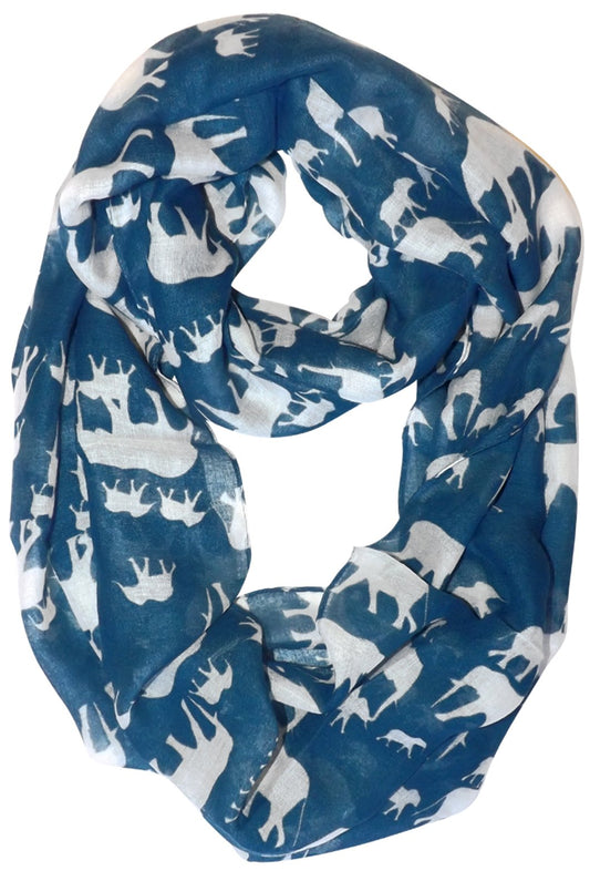Wholesale Bulk Lot: Artsy Elephant Animal Print Flower Infinity Loop Scarf Blue White for Resellers