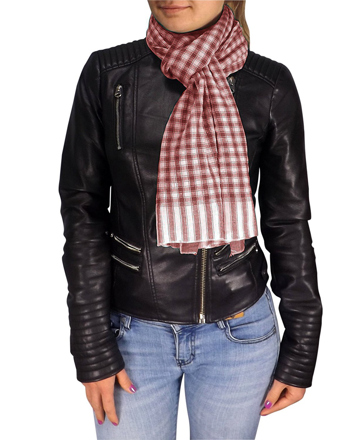 Wholesale Lot: Maroon Checkered Plaid Crinkled Cotton Scarf Unisex All Season Wrap Reseller Pack