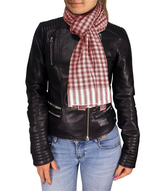 Wholesale Lot: Maroon Checkered Plaid Crinkled Cotton Scarf Unisex All Season Wrap Reseller Pack