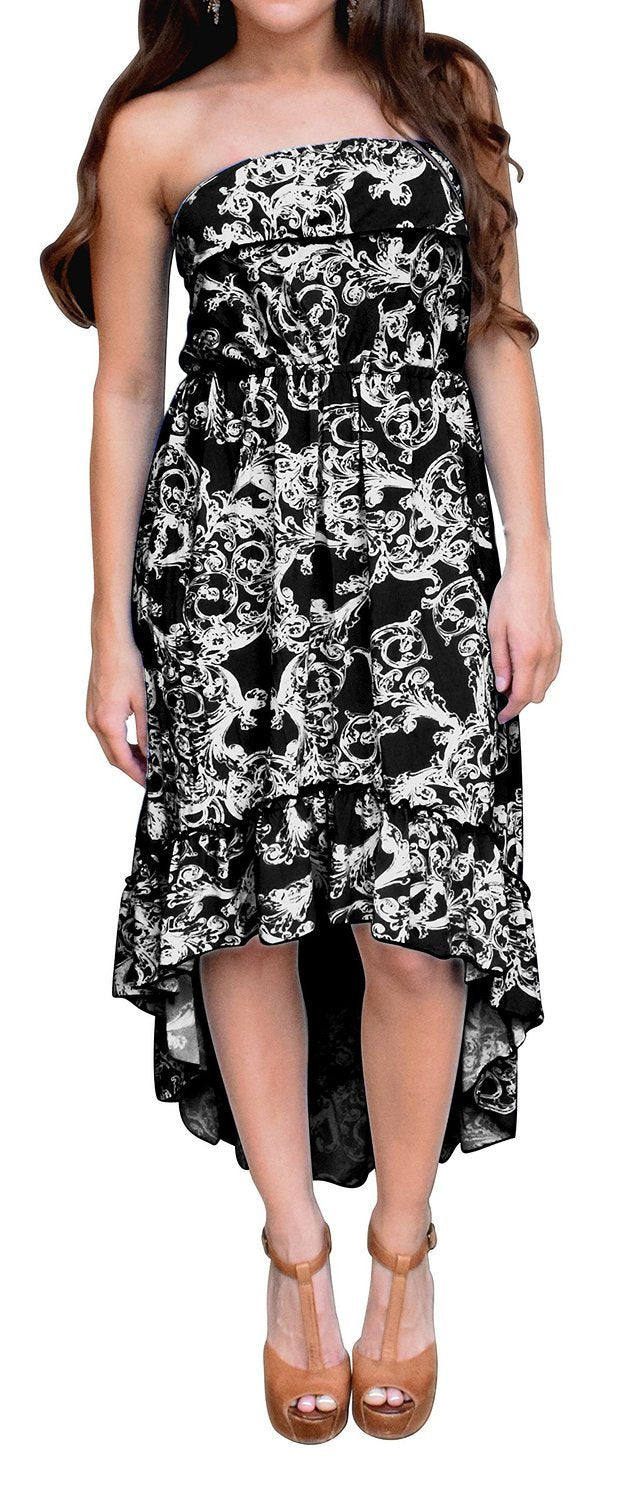 Wholesale Bulk Lot: Paisley Print Ruffle Fitted Hi Low Tube Summer Dress Black XL