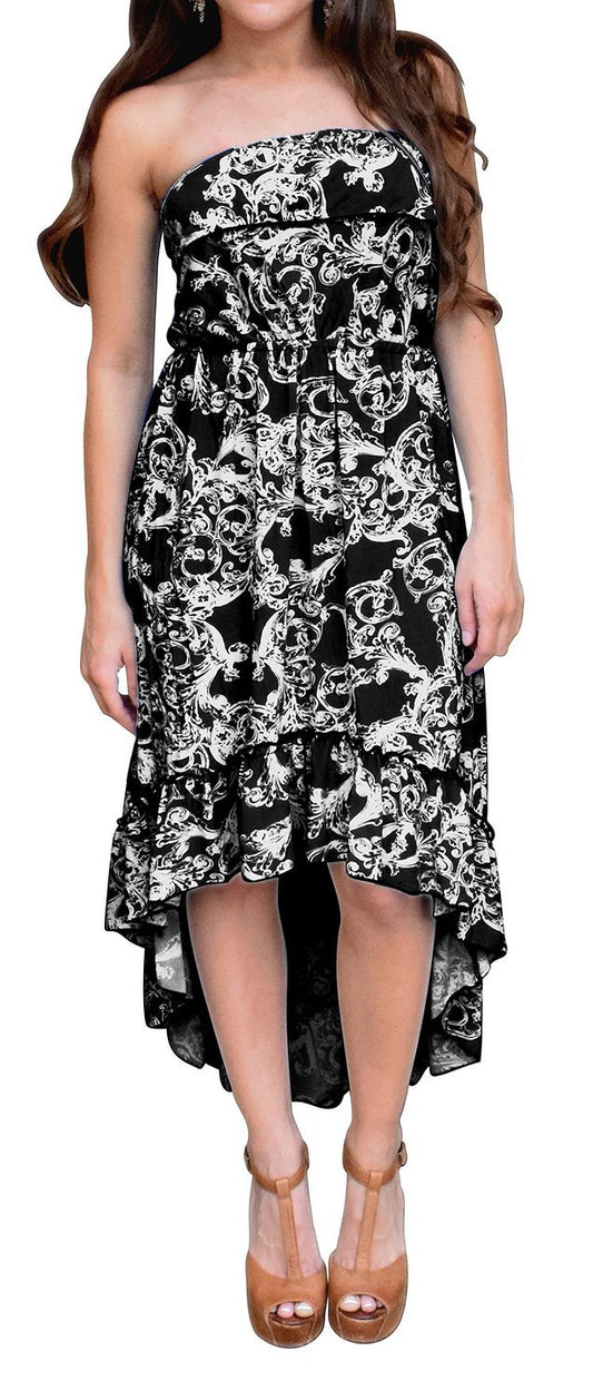 Wholesale Bulk Lot: Paisley Print Ruffle Hi Low Tube Summer Dress Black XXL