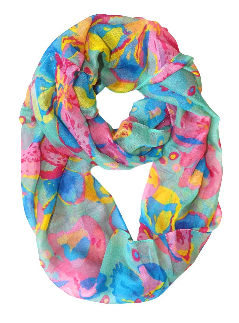 Wholesale Bulk Lot: Teal Cherry Blossom Floral Print Infinity Loop Scarf Reseller Pack