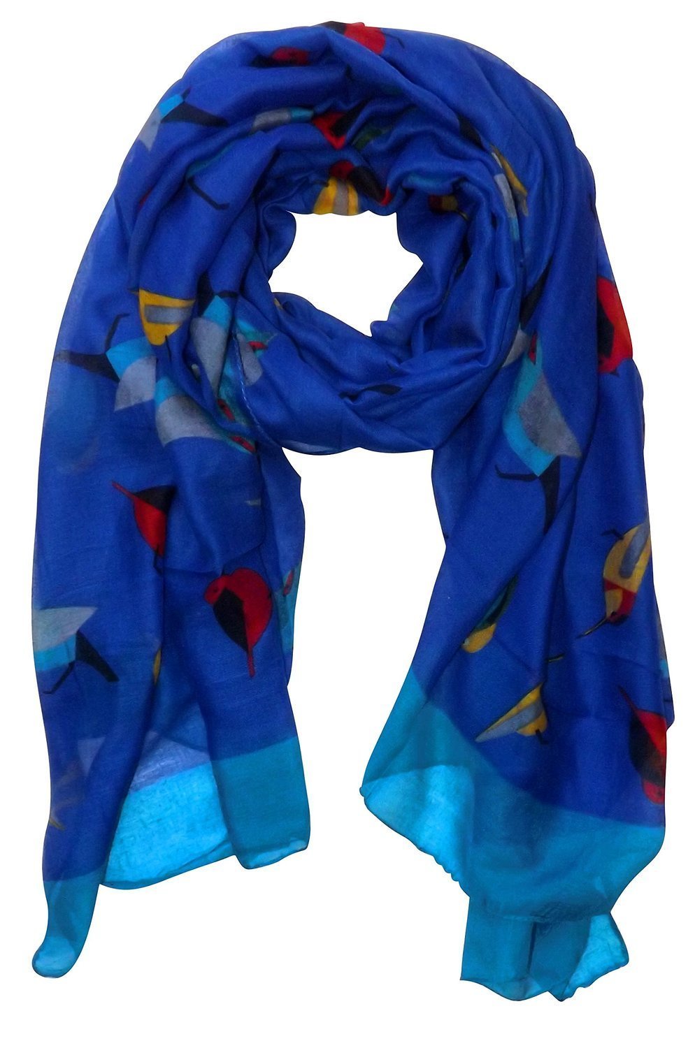 Wholesale Bulk Lot: Vintage Royal Blue Finch Bird Print Lightweight Graphic Scarf Reseller Pack