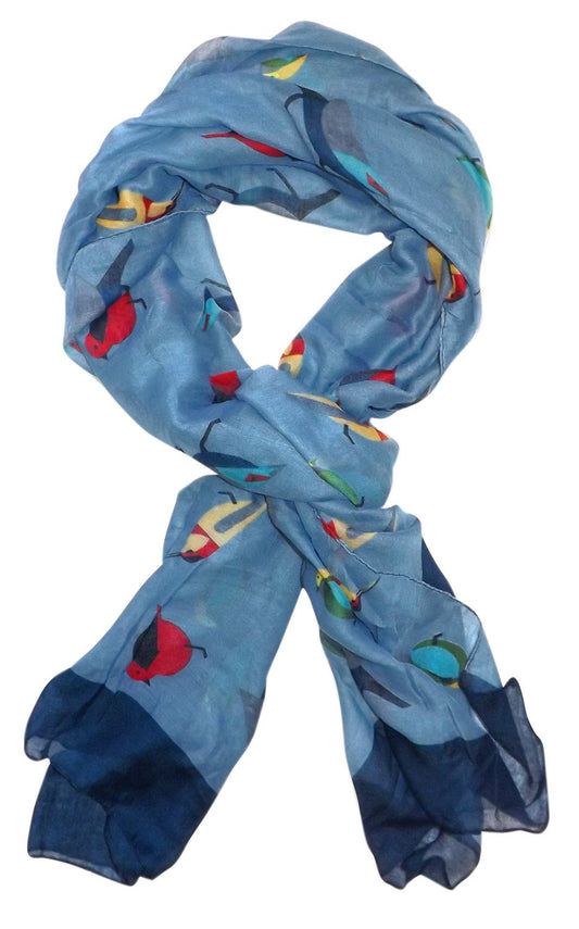 Wholesale Bulk Lot: Lightweight Bird Print Graphic Scarf in Light Blue for Resellers