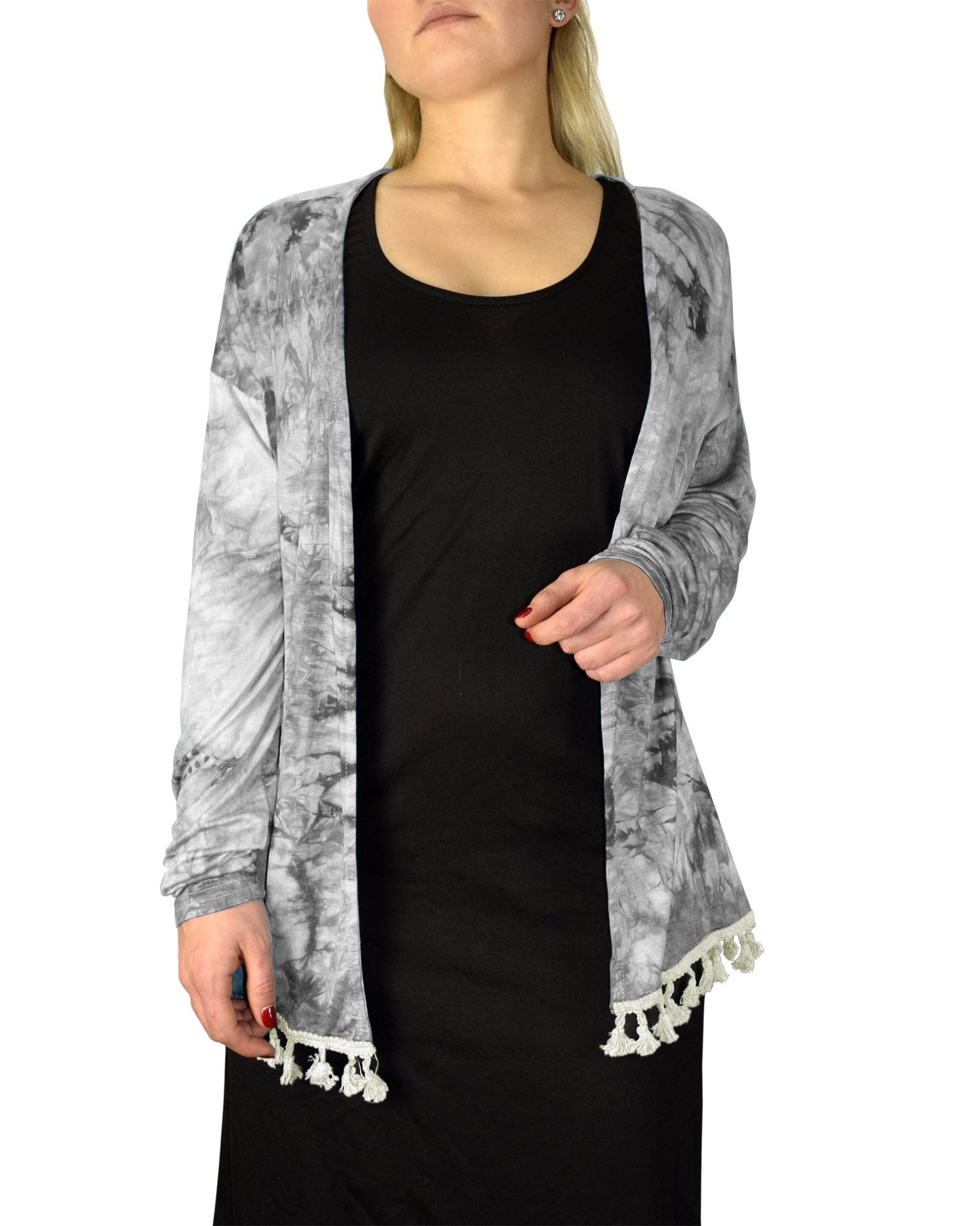 Wholesale Bulk Lot: Tie Dye Asymmetric Hem Open Front Cardigan White Large/XL