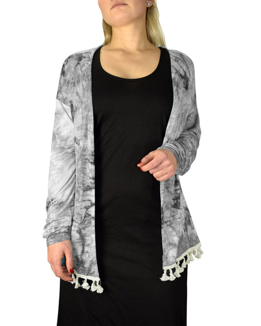 Wholesale Bulk Lot: Tie Dye Asymmetric Hem Open Front Cardigan White Large/XL