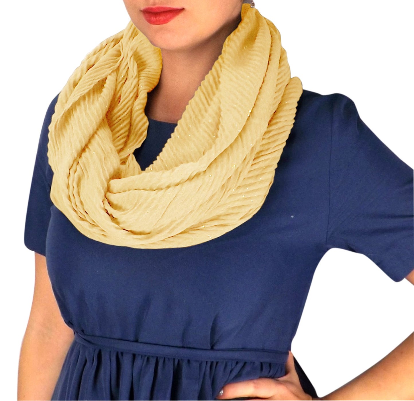 Wholesale Bulk Lot: Yellow Sheer Sequin Striped Crinkled Infinity Loop Scarf for Resellers