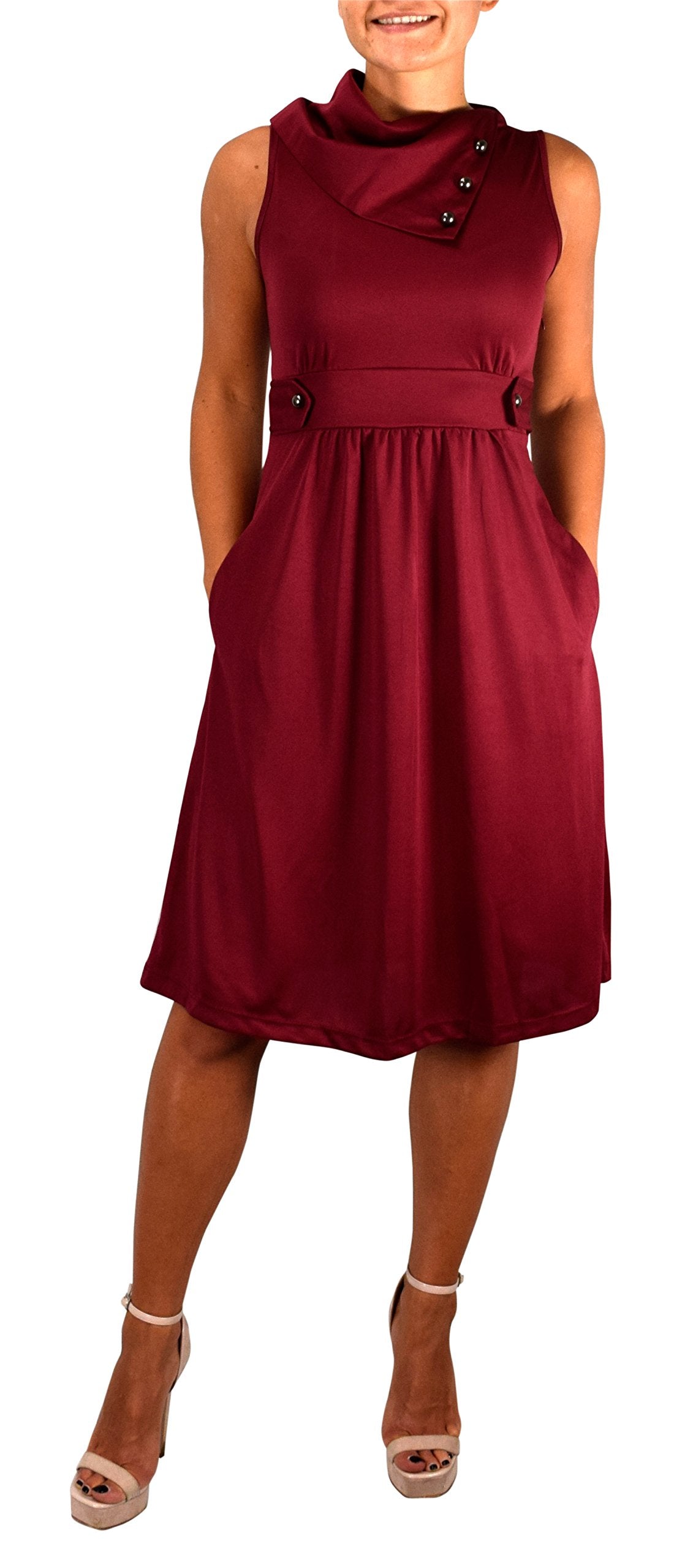 Wholesale Bulk Lot: Women's Sleeveless A-Line Dress, Fold Over Collar, Burgundy, S