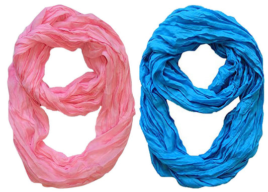Wholesale Bulk Lot: Lightweight Crinkled Infinity Loop Scarf 2 Pack Baby Pink and Blue Reseller Pack
