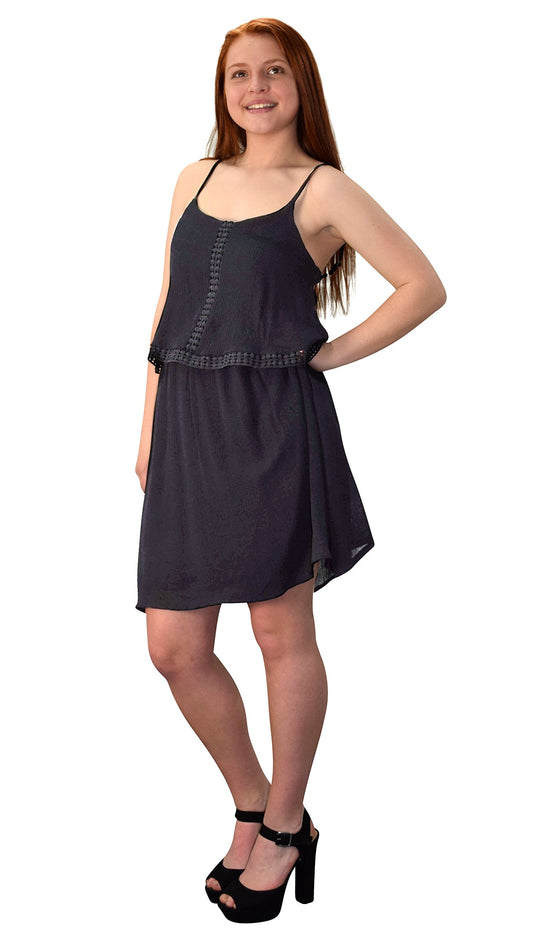 Wholesale Bulk Lot: Cut Out Back Crochet Lining Crepe Dress, Black, Medium