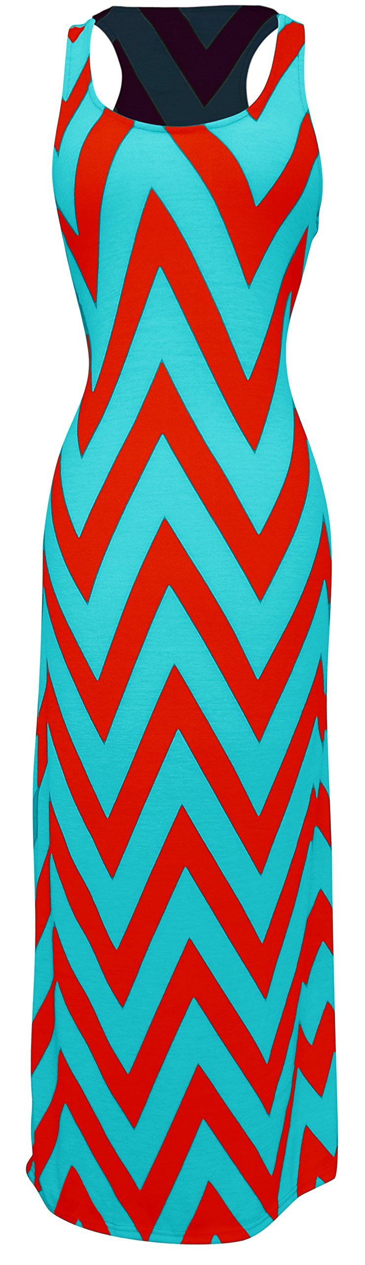 Wholesale Lot: Women's Chevron Boho Chic Maxi Summer Dress Red/Aqua Small