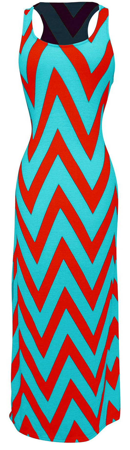 Wholesale Lot: Women's Chevron Boho Chic Maxi Summer Dress Red/Aqua Small