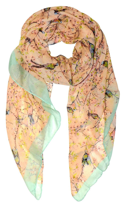 Wholesale Bulk Lot: Vintage Floral Bird Print Light Sheer Scarf Orange Reseller Pack