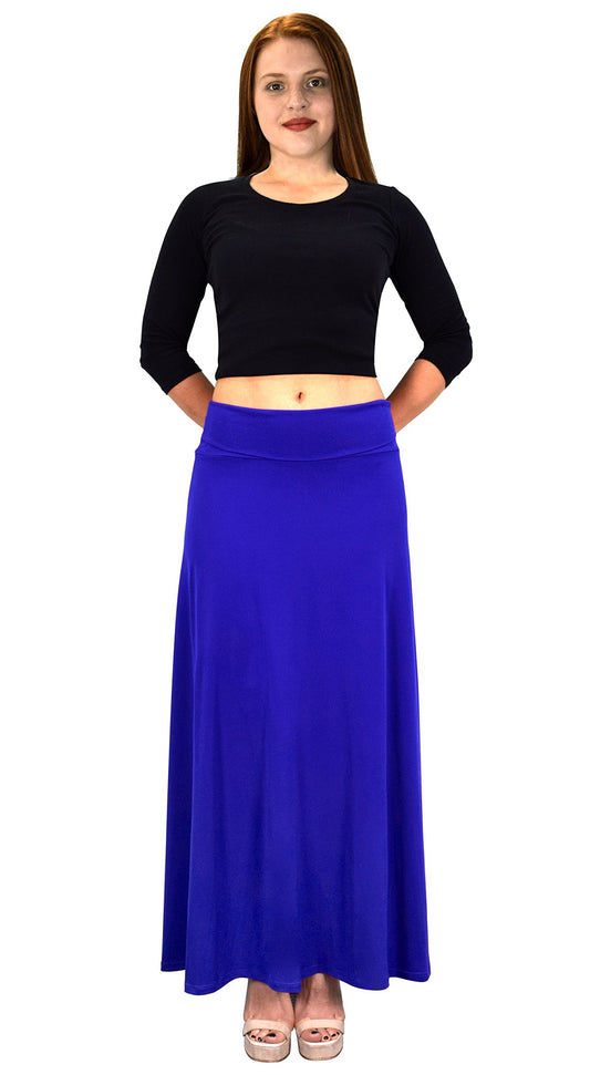Wholesale Bulk Lot: Women's Jersey Maxi Skirt Fold Over Solid Royal Blue Large