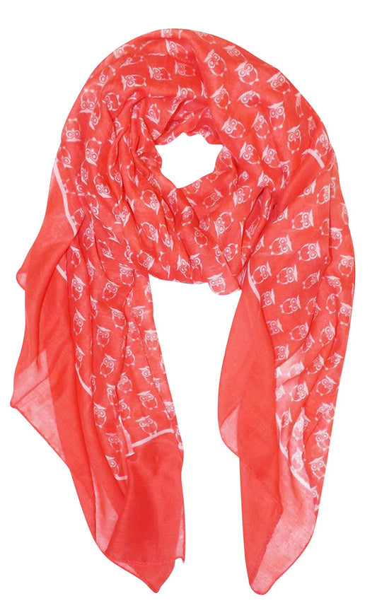 Wholesale Bulk Lot: Lightweight Soft Coral Owl Print Animal Scarf Shawl Reseller Pack