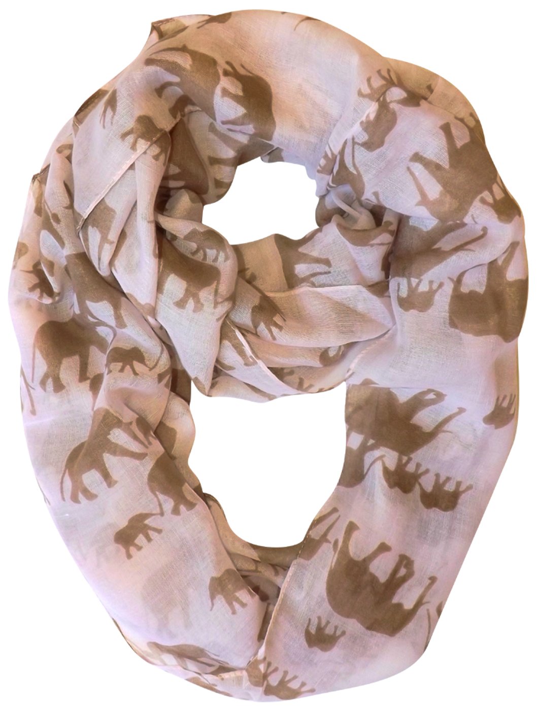 Wholesale Bulk Lot: Artsy Elephant Animal Print Infinity Loop Scarf Light Pink Beige Reseller Pack