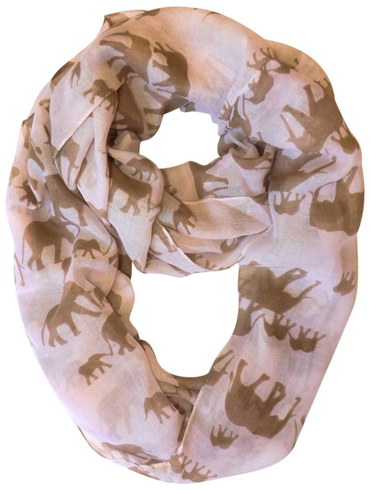 Wholesale Bulk Lot: Artsy Elephant Animal Print Infinity Loop Scarf Light Pink Beige Reseller Pack