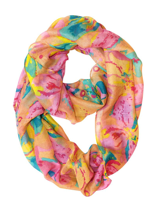 Wholesale Bulk Lot: Tan Cherry Blossom Floral Print Infinity Loop Scarf Reseller Pack