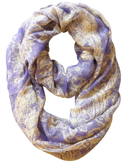 Wholesale Bulk Lot: Sunflower Paisley Print Infinity Loop Scarf Lavender Reseller Pack