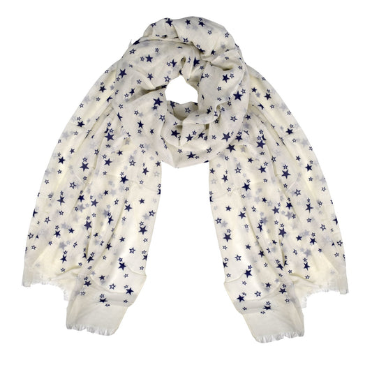 Wholesale Bulk Lot: Starry Summer Fashion Lightweight White Navy Scarf Shawls for Resellers