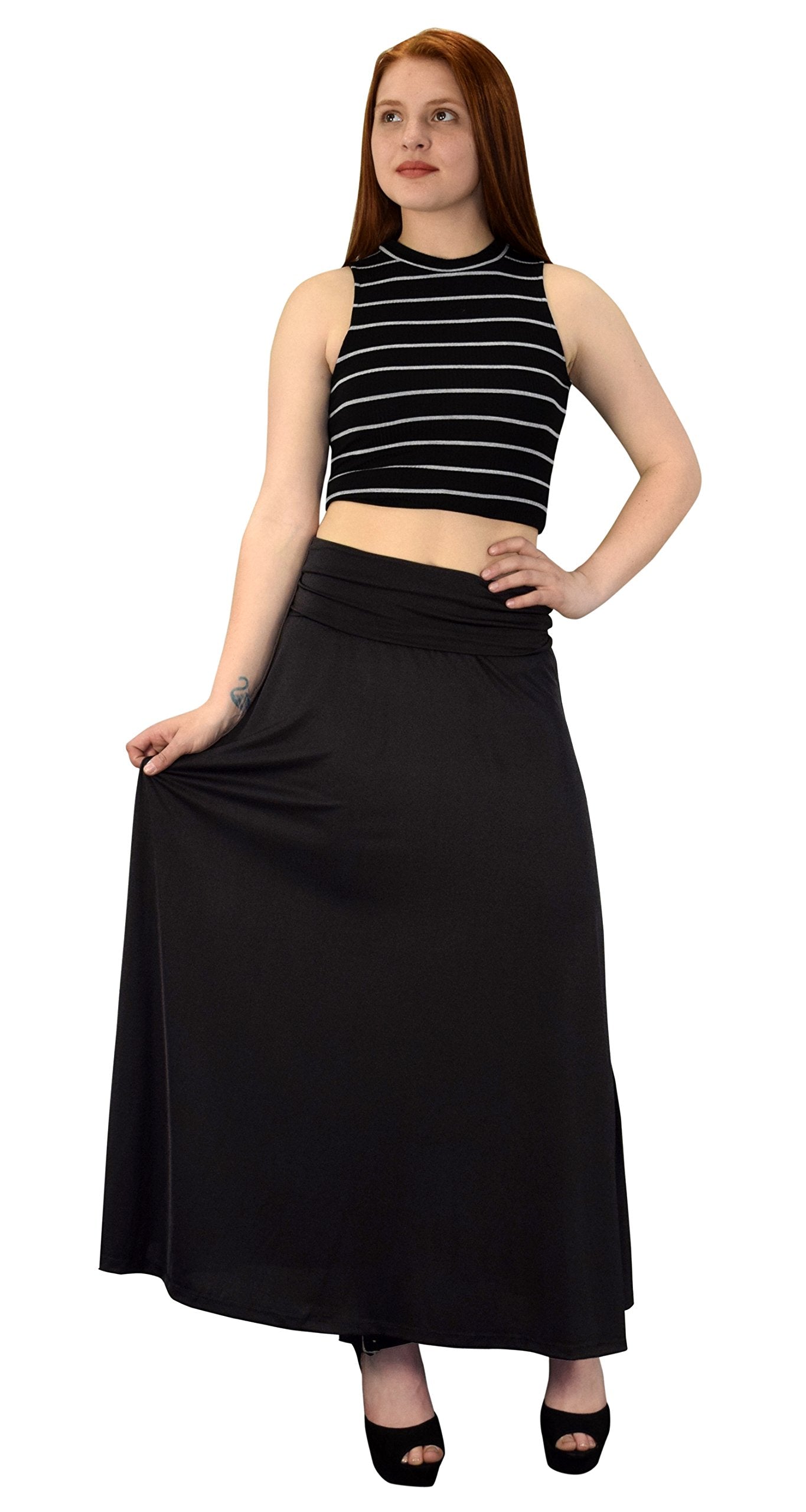 Wholesale Bulk Lot: Women's Printed Jersey Maxi Skirt, Solid Black, Size Small