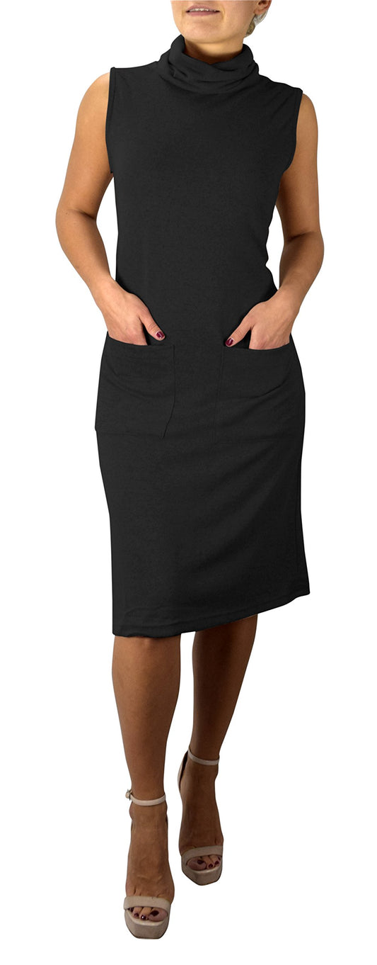 Wholesale Bulk Lot: Cowl Neck Sleeveless Sweater Dress with Pockets Black Medium