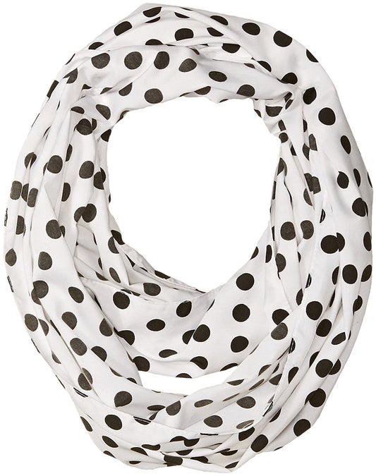 Wholesale Bulk Lot: Sheer White Black Polka Dot Circle Print Infinity Loop Scarf Reseller Pack