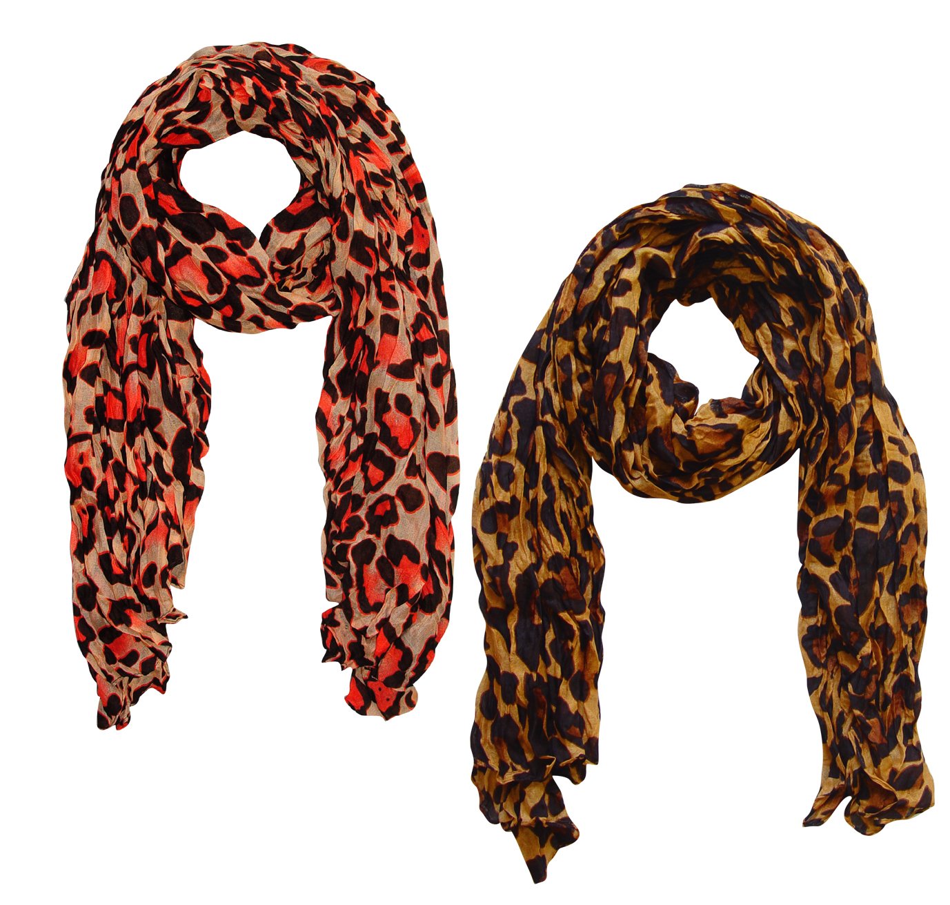 Wholesale Bulk Lot: Women's Leopard Animal Print Crinkle Scarf Wrap Salmon Brown Reseller Pack