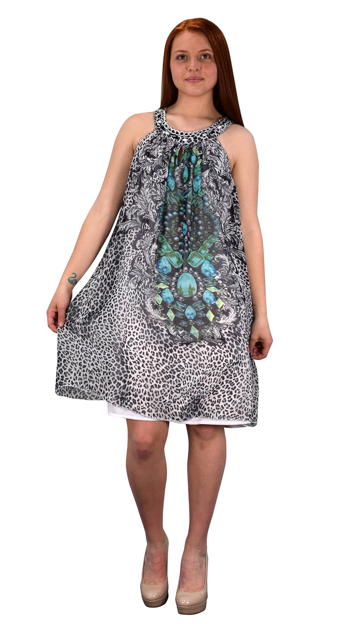 Wholesale Bulk Lot: Turquoise Animal Frock Embellished Tunic Midi Dress, Medium
