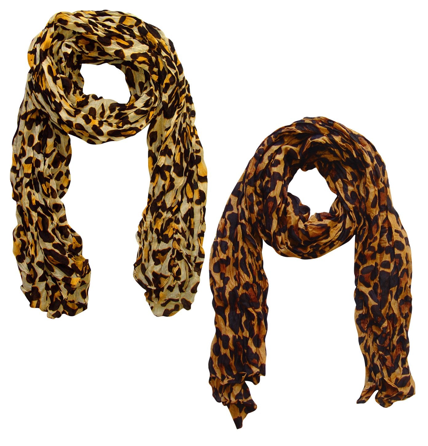 Wholesale Bulk Lot: Yellow Brown Leopard Animal Print Crinkle Scarf Wrap for Resellers
