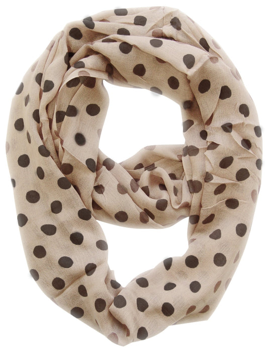 Wholesale Bulk Lot: Sheer Polka Dot Circle Print Cream Infinity Loop Scarf for Resellers