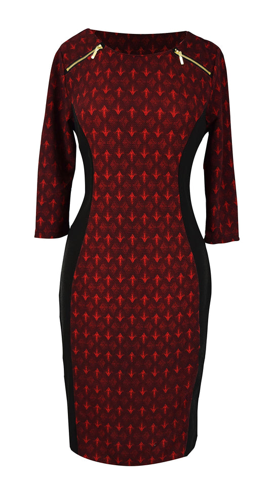Wholesale Bulk Lot: Printed 3/4 Sleeve Slimming Sheath Business Dress Burgundy S