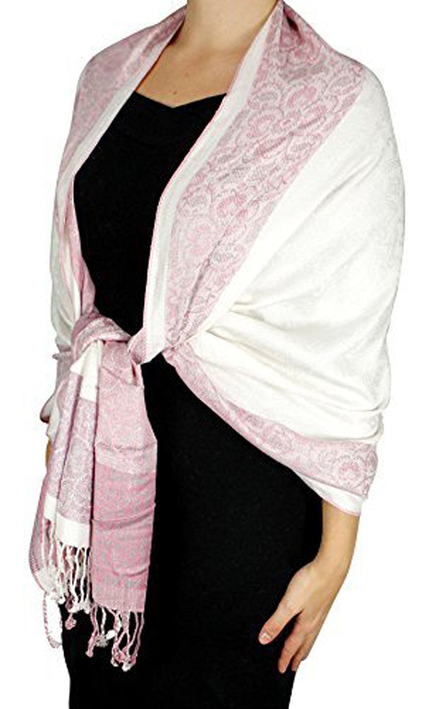 Wholesale Bulk Lot Reversible Paisley Floral Pashmina Wrap Shawl Pink White Scarf for Resellers