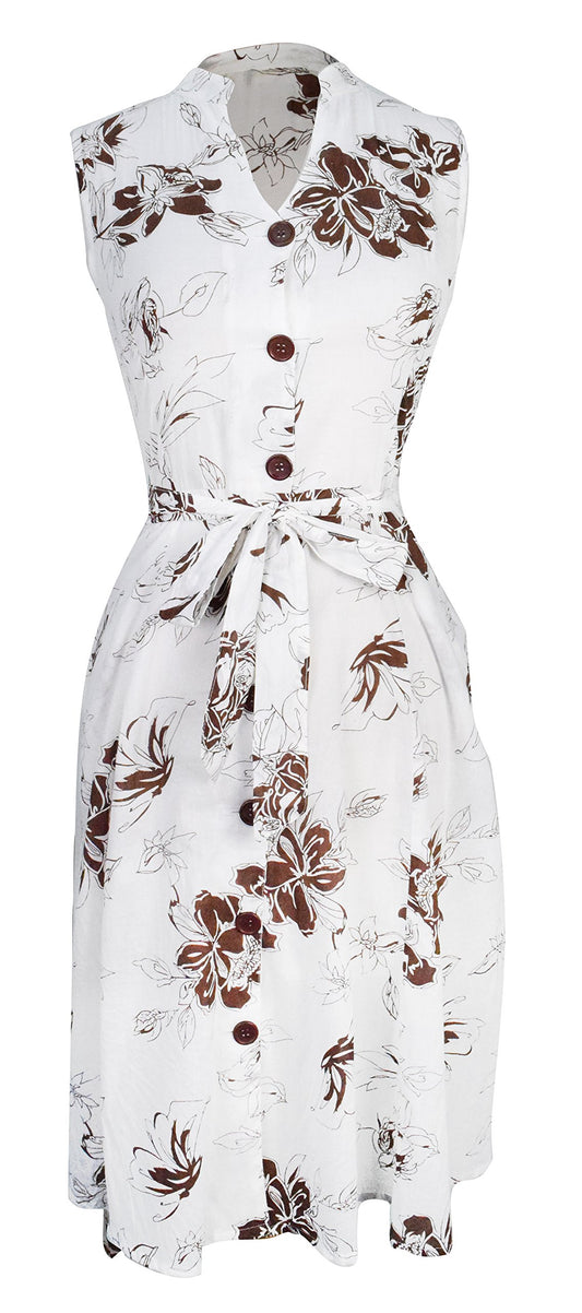 Wholesale Bulk Lot: Vintage 100% Cotton Floral Button Up Shift Dress Brown White