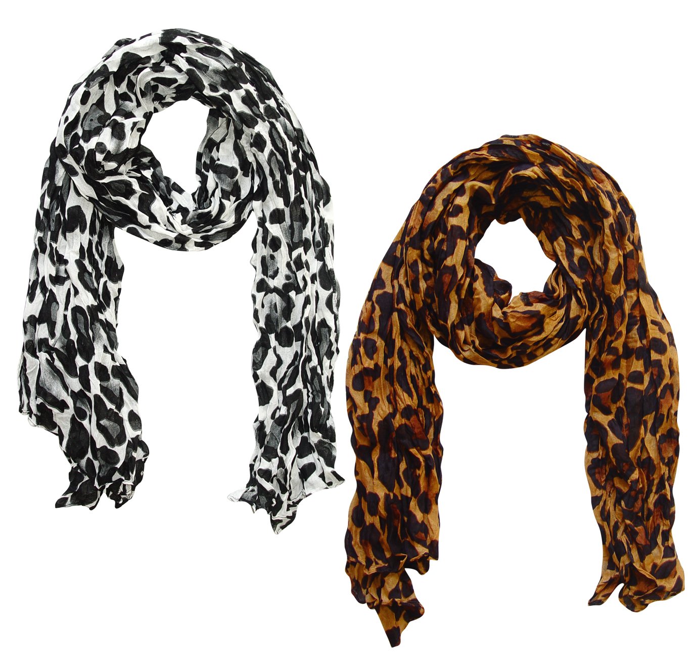 Wholesale Bulk Lot: Leopard Animal Print Crinkle Scarf Wrap White Brown Reseller Pack