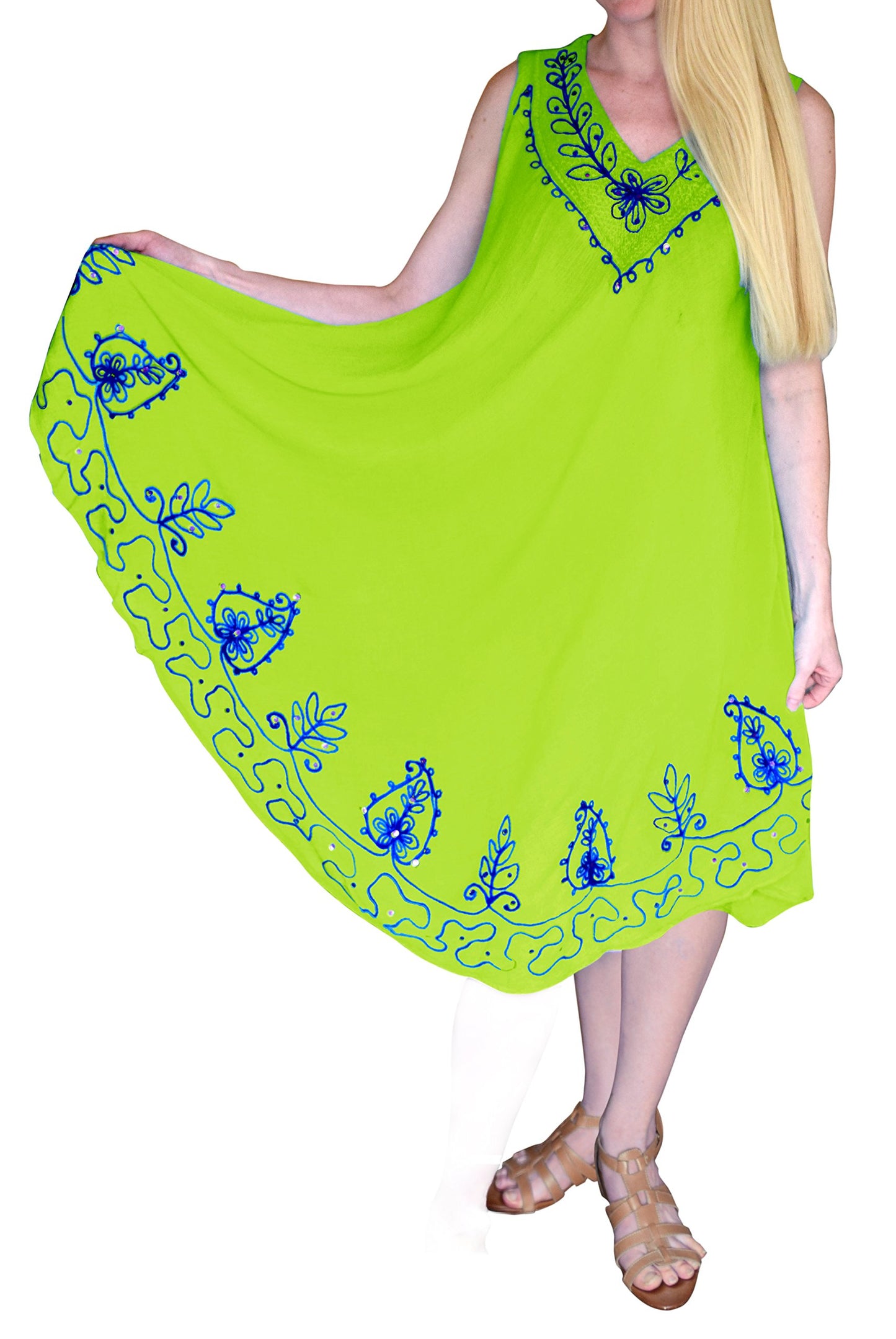 Wholesale Bulk Lot: Embroidered Sequin Cover Up Handkerchief Dress Lime One Size