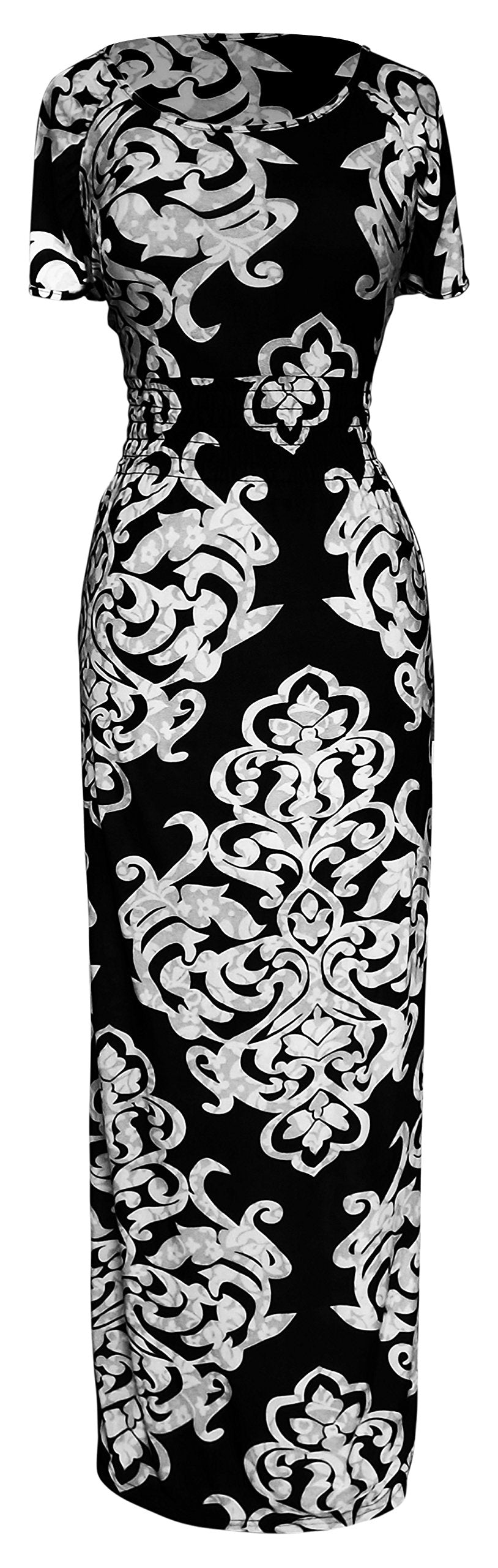 Wholesale Bulk Lot: Women's Smocked Scoop Neck Damask Maxi Dress Large Black