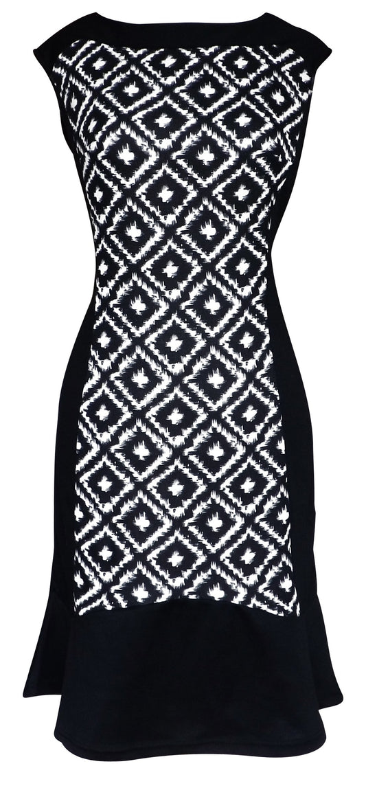 Wholesale Bulk Lot: Black Multi Print Short Sleeve Mini Shift Dress, Small Square
