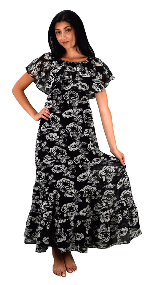 Wholesale Bulk Lot: Womens Summer Bohemian Vintage Floral Maxi Dress Black White S