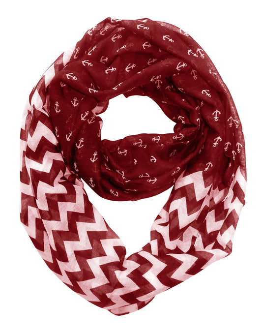 Wholesale Bulk Lot: Red Chevron Anchor Print Infinity Loop Scarf Reseller Pack
