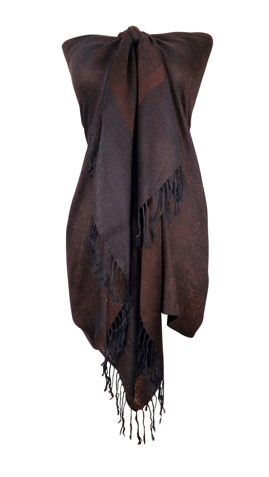 Bulk Lot Vintage Two Color Jacquard Paisley Pashmina Shawl Wrap Brown Coffee Reseller Pack
