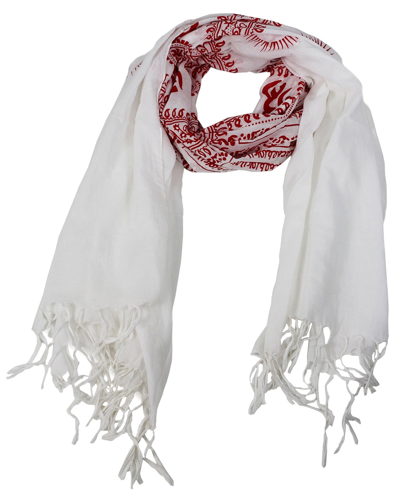 Wholesale Bulk Lot: Peace and Love Mantra Printed Fashion Scarf White Red Reseller Pack